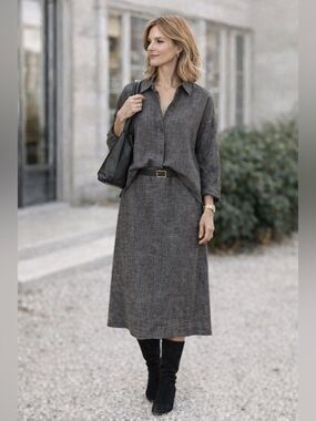 Vintage 90s Eileen Fisher 2 Pc Set Linen Viscose Boxy Top Skirt USA Quiet Luxury